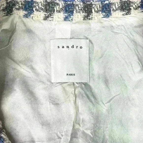 Sandro Paris Caliana Tweed Jacket Blazer Blue Size 12 - Picture 7 of 10